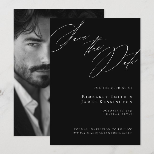 Save The Date Élégante calligraphie officielle Mariage photo noi (Devant / Derrière)