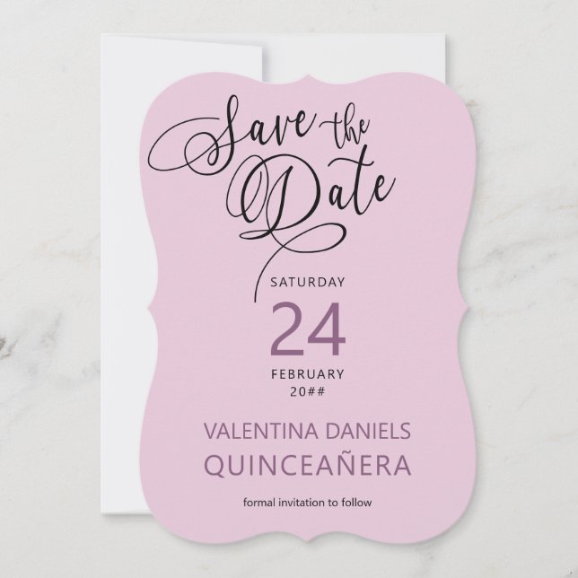 Save The Date Élégante calligraphie violette et photo (Devant)