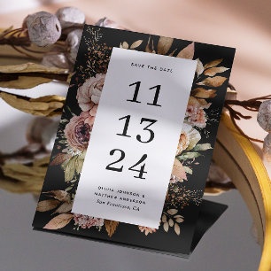 Save The Date Elégante chute d'aquarelle floral noir mariage
