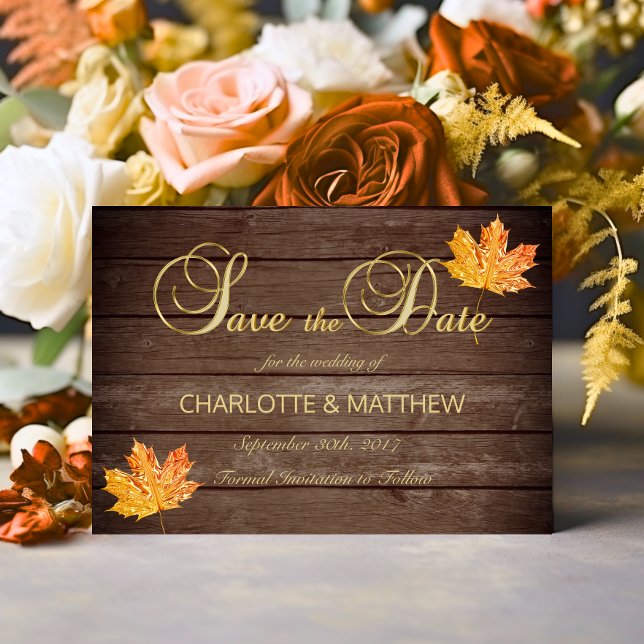 Save The Date Élégante CHUTE en AMOUR Mariage campagnard rustiqu (Elegant FALL in LOVE Rustic Wood Country Wedding Save The Date)