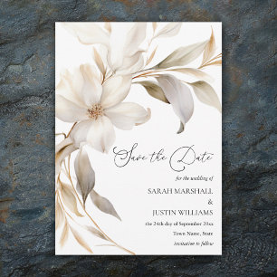 Save The Date Elégante couleur beige et blanche Mariage floral