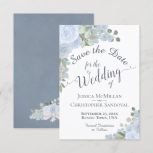 Save The Date Elégante couleur bleu azur Mariage de bois floral