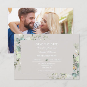 Save The Date Elégante couleur de parchemin d'Eucalyptus Botaniq