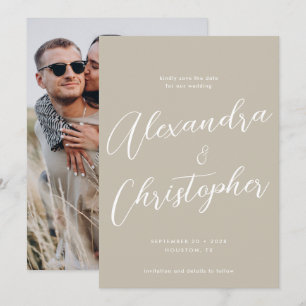 Save The Date Elégante crème Beige Mariage Photo Fiançailles