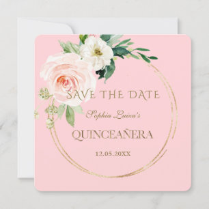 Save The Date Elégante Crème floue unique Floral or Quinceañera