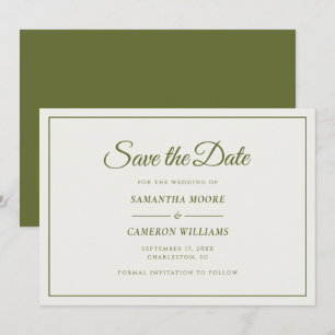 Save The Date Elégante Crème minimaliste Mariage et vert olive