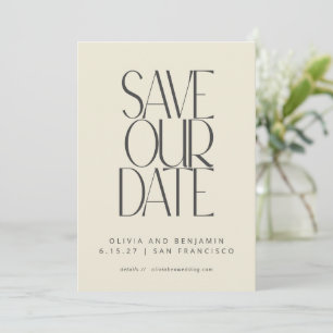 Save The Date Elégante Crème Noire Mi-Siècle Typographie moderne