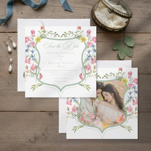 Save The Date Élégante Crête de Fleur Sauvage Poussiéreuse de Sa