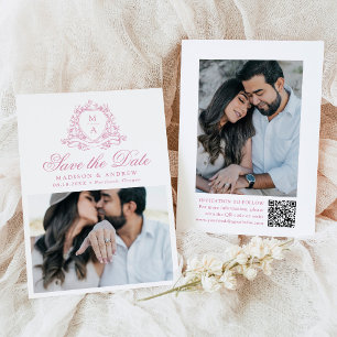 Save The Date Élégante Crête Florale de Quartz Rose Photo de Mar