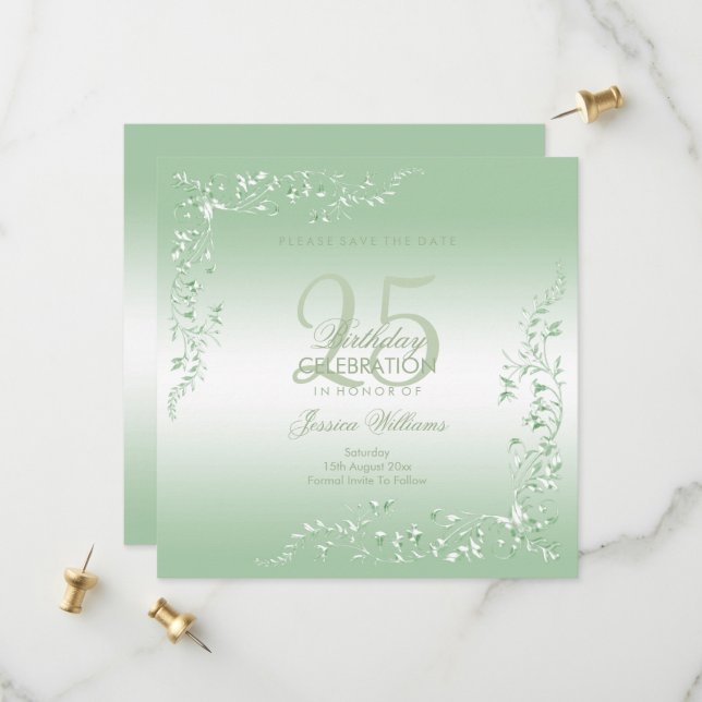 Save The Date Élégante décoration d'émeraude 25e anniversaire (Devant/Arrière en situation)