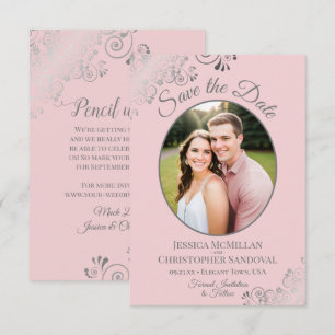 Save The Date Elégante dentelle et photo en argent sur Mariage r