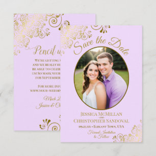 Save The Date Elégante dentelle or Oval Photo Lilac Purple Maria