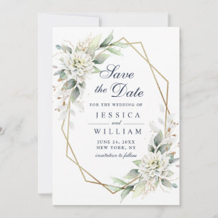 Save The Date Elégante Dusty Blue Flowers Mariage de verdure