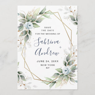 Save The Date Elégante Dusty Blue Flowers Mariage de verdure