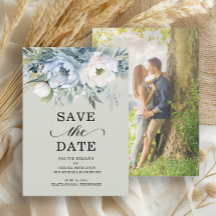 Elégante Dusty Blue Ivory Floral Sage Green Photo