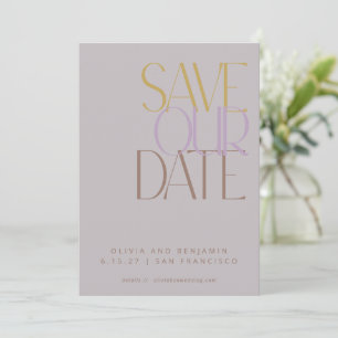 Save The Date Elégante Dusty Lilac Mi-Siècle Typographie moderne