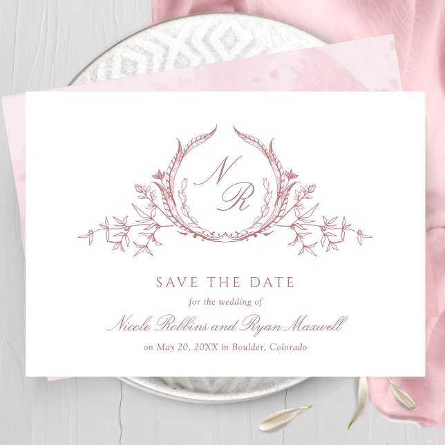 Save The Date Élégante Dusty Rose Monogram Mariage Calligraphie (Créateur téléchargé)