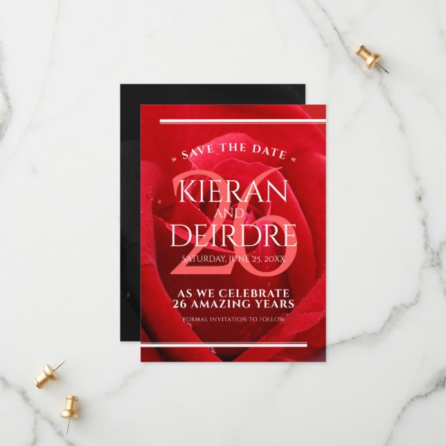 Save The Date Élégante fête du 26e anniversaire du Mariage Rose (Devant/Arrière en situation)
