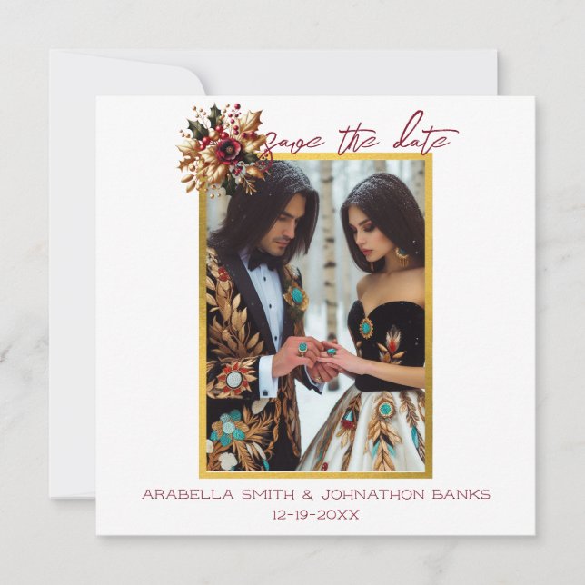 Save The Date Élégante feuille d'or photo de mariage Enregistrer (Devant)