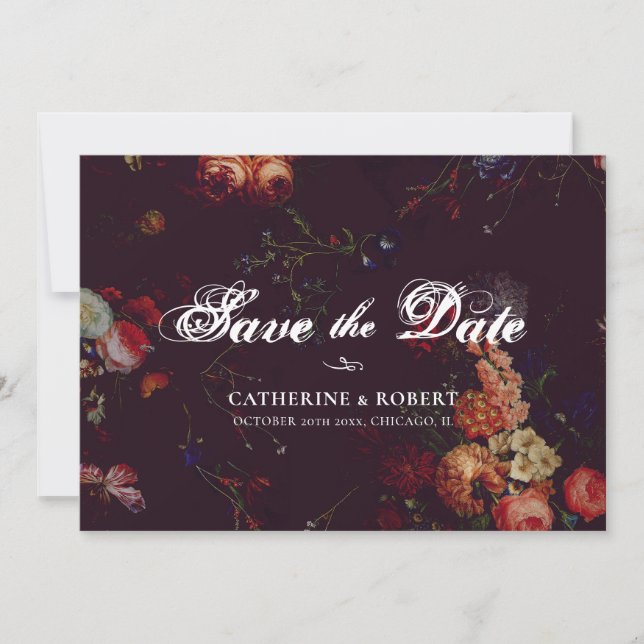 Save The Date Élégante Fleur Burgundy Sombre Photo (Devant)