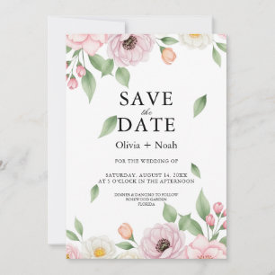 Save The Date Élégante Fleur d'Anémone Feuilles Tombantes Mariag