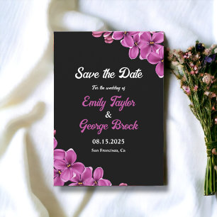 Save The Date Élégante Fleur d'orchidée Noir Mariage Floral été