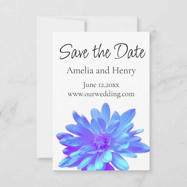 Save The Date Élégante fleur florale violette bleu (Devant)