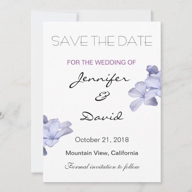 Save The Date Elégante Fleurs de Mariage Plain Moderne Enregistr (Devant)