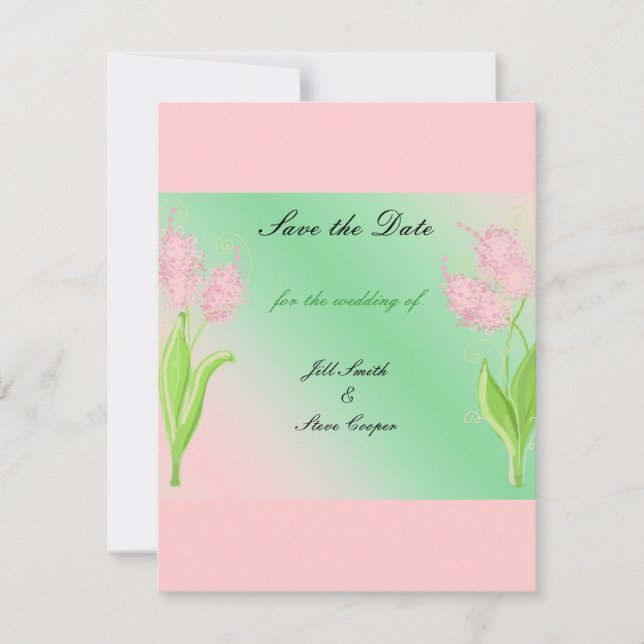 Save The Date Élégante florale rose et verte Économisez la date (Devant)