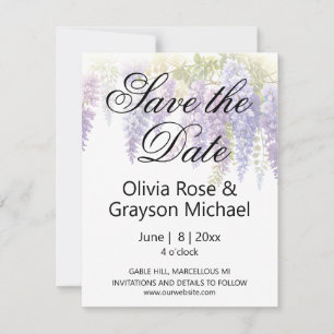 Save The Date Elégante glycine d'aquarelle bleu violet doux