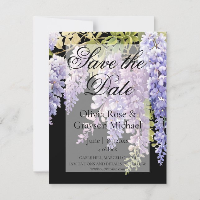 Save The Date Elégante glycine d'aquarelle bleu violet doux (Devant)