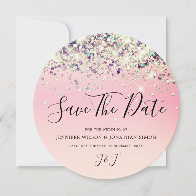 Save The Date Elégante Holographie Parties scintillant brillante (Devant)