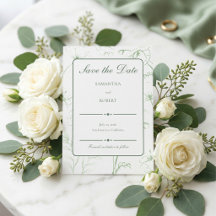 Élégante Mariage Art Linéaire Floral Vert Sauge