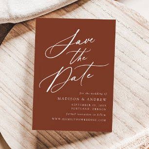 Save The Date Élégante Mariage Calligraphie Terracotta