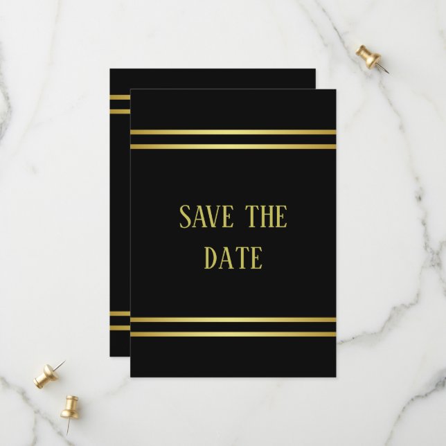 Save The Date Elégante Masculine Or & Noir Anniversaire (Devant/Arrière en situation)