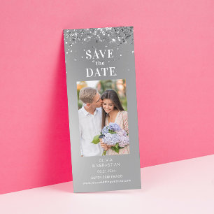 Save The Date Elégante Parties scintillant Argent Photo Mariage