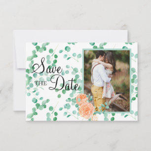Save The Date Elégante Pêche verte Eucalyptus Florale