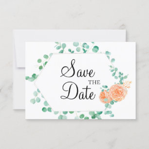 Save The Date Elégante Pêche verte Eucalyptus Florale