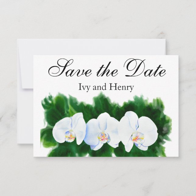 Save The Date Elégante peinture d'orchidée tropicale blanche (Devant)
