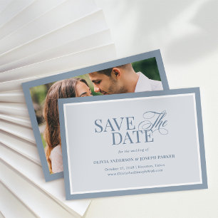 Save The Date Élégante Photo Bleu Poussiéreux   Luxe Classique
