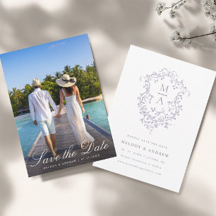 Save The Date Élégante photo de mariage à crête florale de lavan