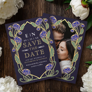 Save The Date Élégante photo de mariage Art nouveau au pivoine b