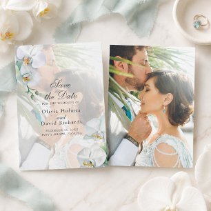 Save The Date Élégante Photo de Mariage aux Orchidées Blanches E