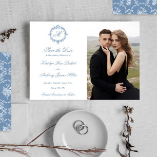 Save The Date Élégante photo de mariage avec monogramme Toile bl