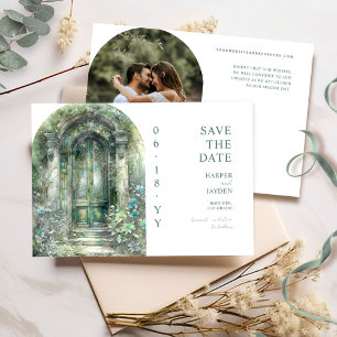 Save The Date Élégante Photo de Mariage de Jardin Botanique Vert