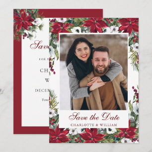 Save The Date Élégante photo de mariage de Noël au poinsettia ro
