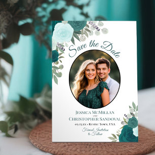 Save The Date Élégante Photo de Mariage Florale Bohème Sarcelle 