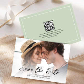 Save The Date Élégante photo de mariage simple vert
