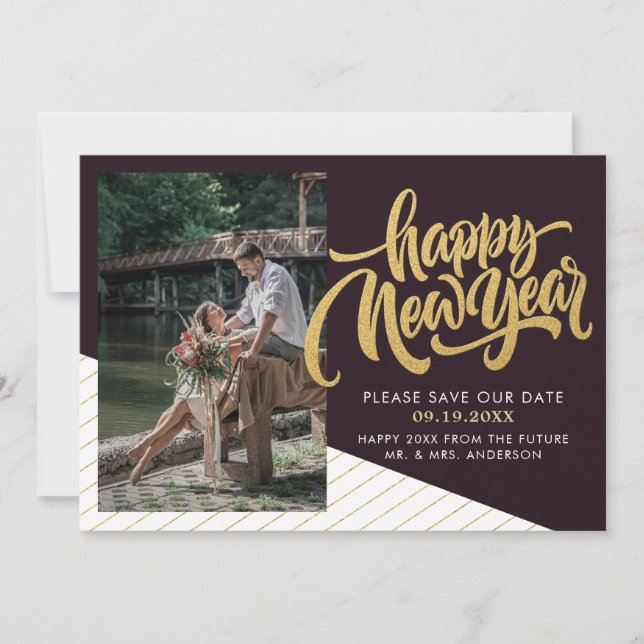 Save The Date Élégante photo du Nouvel An (Devant)