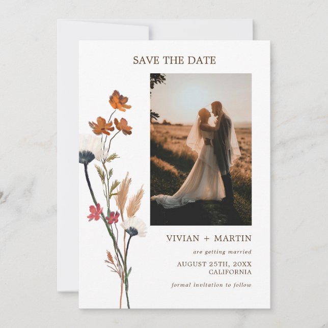 Save The Date Élégante photo Fleur sauvage d'automne (Devant)